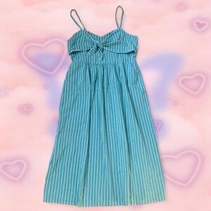 Green Striped Maxi Sundress with Front Tie Detail